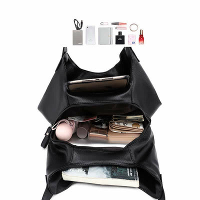 Triple Compartment Hobo Bag for Women PU Leather Tote Shoulder Purses