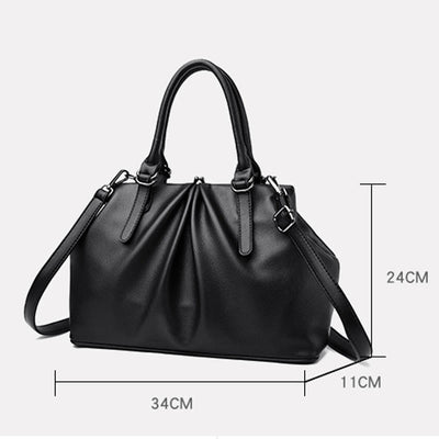 Pleated Design Tote Ladies Minimalist Large Genuine Leather Crossbody Bag