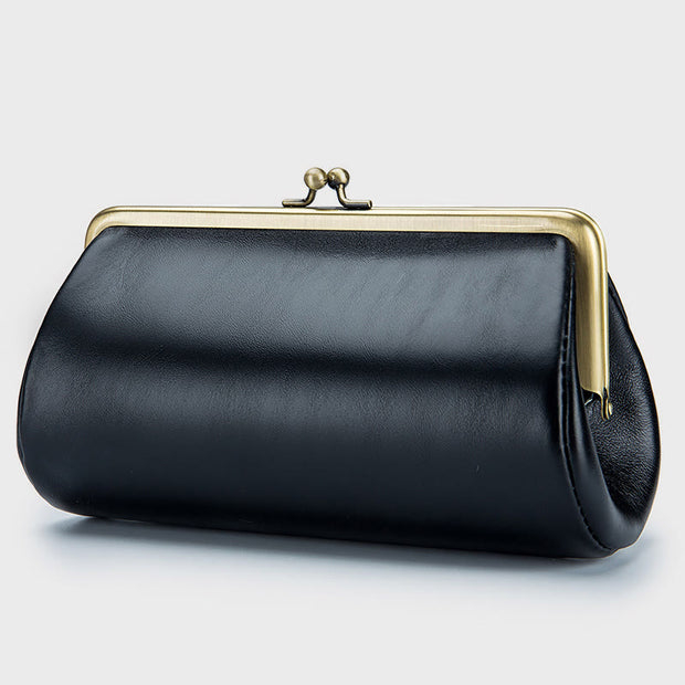 Clutch For Women Retro Simple Genuine Leather Clip Evening Bag