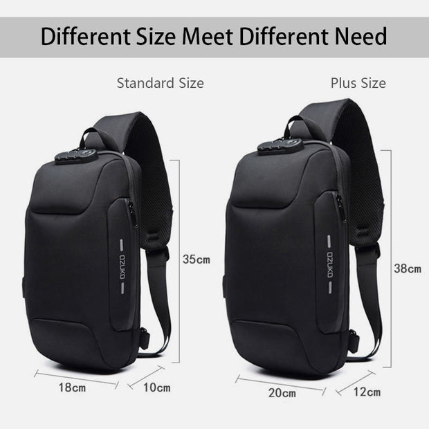 Multi-Pocket Fashion Sling Bag Chest Bag with Passport Lock USB Chargi ...
