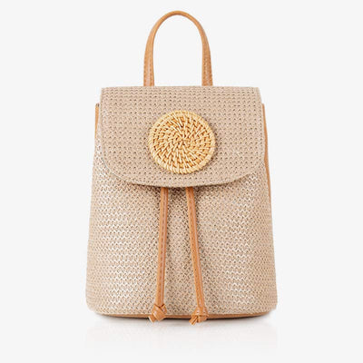 Women Straw Backpack Summer Beach Woven Drawstring Handbag Shoulder Bag