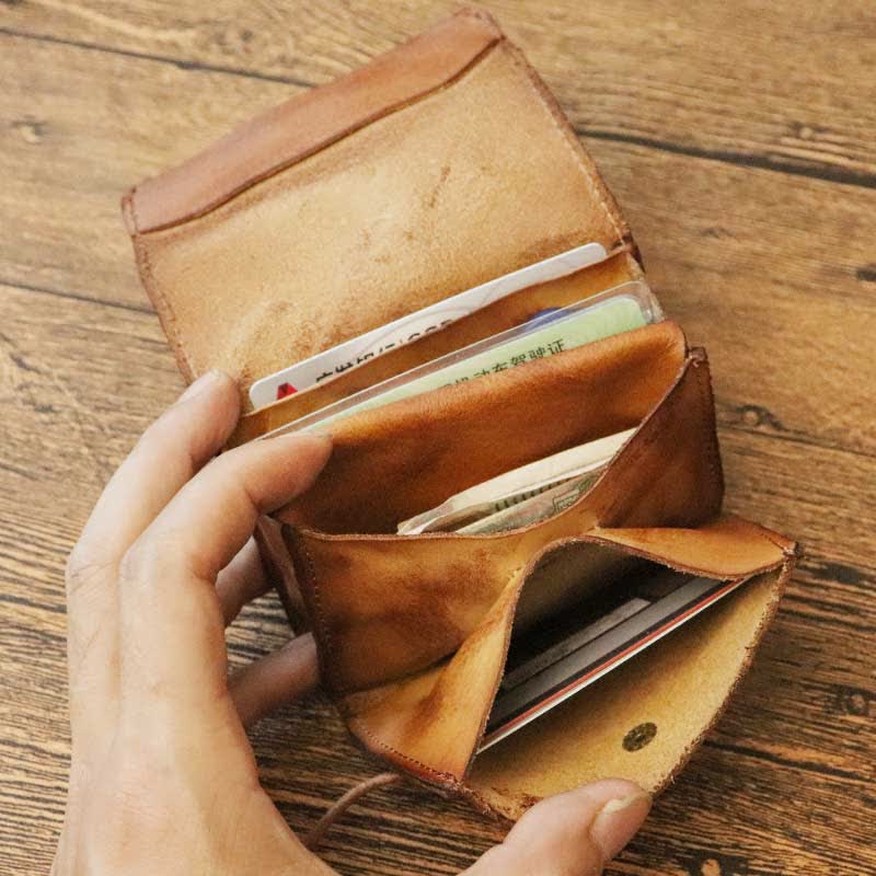 Retro Handmade Genuine Leather Card Holder Wallet for Men Women