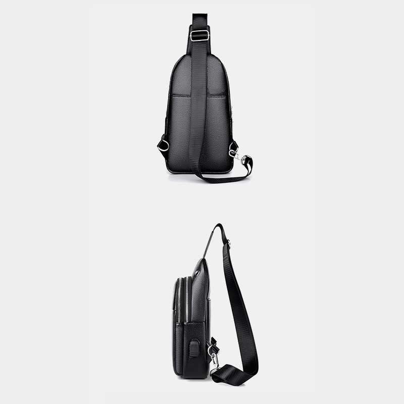 Sling Bag for Men Black Leather Casual Shopping Shoulder Bag