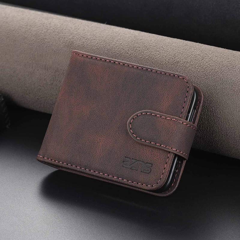 Genuine Leather Phone Holder Wallet Case For Galaxy Z Flip3 / Flip2 With Card Holder