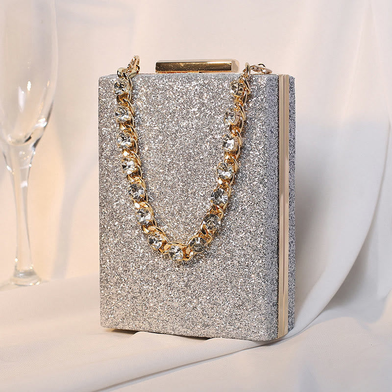 Evening Bag For Women Rhinestone Chain Portable Crossbody Square Handbag