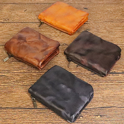 Vegetable Tanned Leather Wallet Women Men Retro Vertical Multifunctional Purse