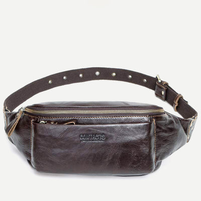 Genuine Leather Waist Bag Chest Bag with Adjustable Belt