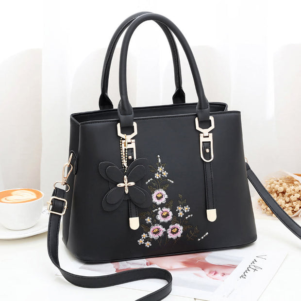 Floral Vegan Leather Purse For Outing Elegant Women Crossbody Handbag