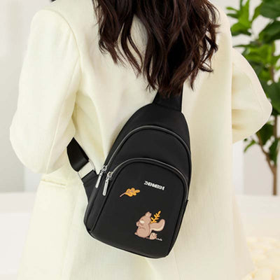 Cartoon Squirrel Embroidery Chest Bag For Women Oxford Crossbody Bag