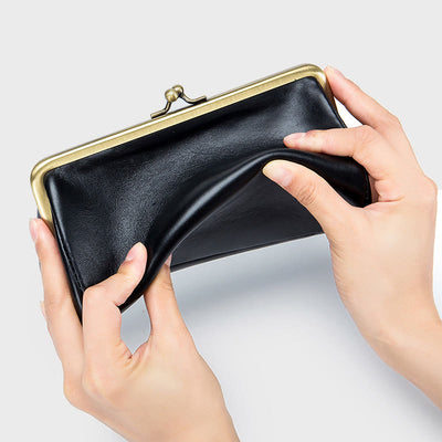 Clutch For Women Retro Simple Genuine Leather Clip Evening Bag