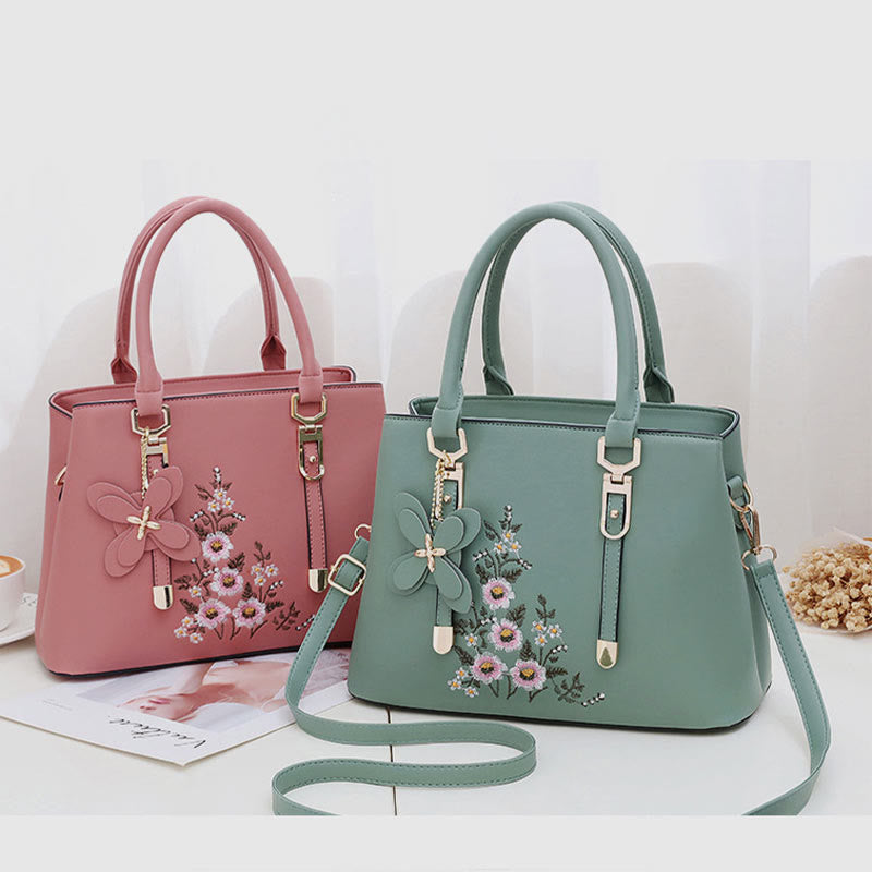 Floral Vegan Leather Purse For Outing Elegant Women Crossbody Handbag