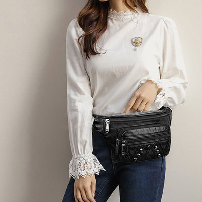 Rivet Waist Bag For Women Large Leather Crossbody Chest Bag