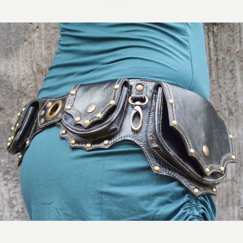 Limited Stock: Waist Bag For Women Medieval PU Leather Rivets Fanny Pack