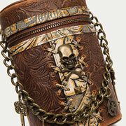 Vintage Crossbody Bag Fancy Skull Design Leather Bucket Bag