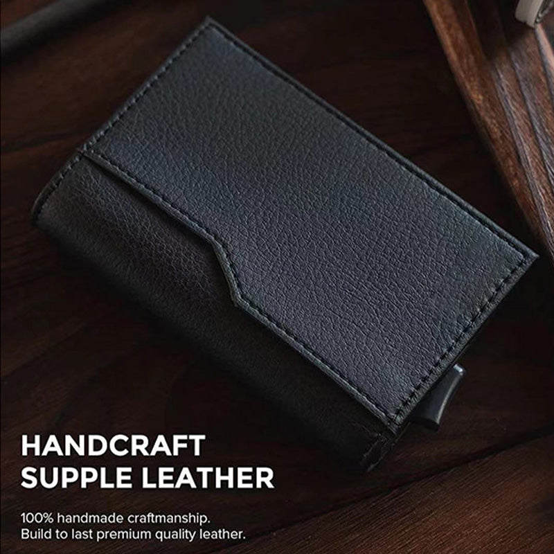 Genuine Leather Handmade RFID Blocking Pop Up Wallet Card Holder