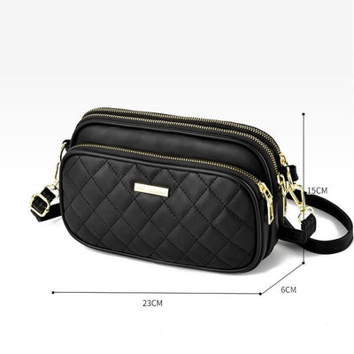 Triple Zip Crossbody Bag Quilted Leather Shoulder Purse for Women