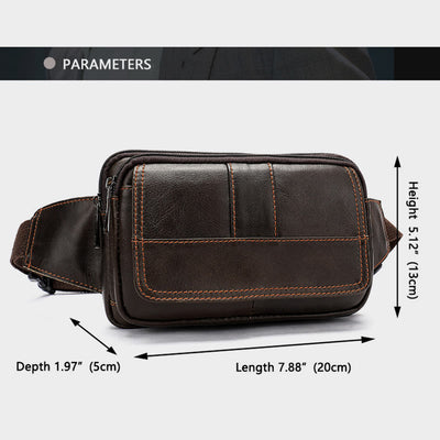 Waist Bag For Men Cowhide Leather Outdoor Running Crossbody Chest Bag