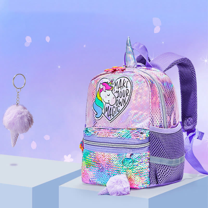 Backpack For Kindergarten Children Laser Glitter Rainbow Unicorn Small Schoolbag