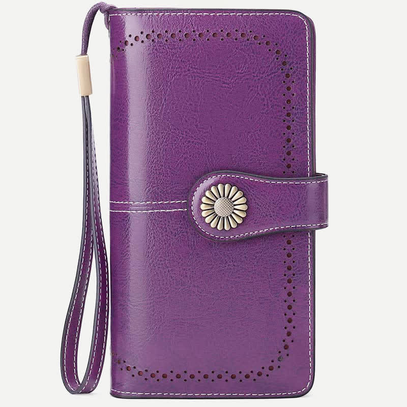 Women RFID Blocking Leather Wallet Multi-slot Credit Card Holder Clutch