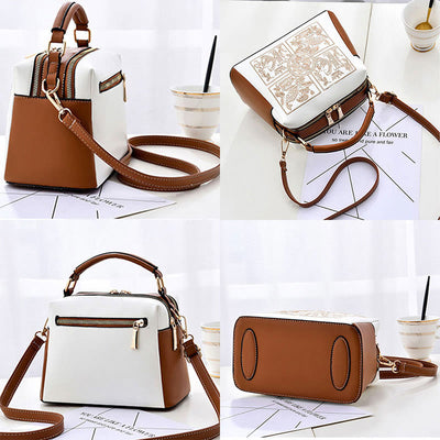 Top-Handle Bag For Women Embroidered Leather Portable Crossbody Shoulder Bag