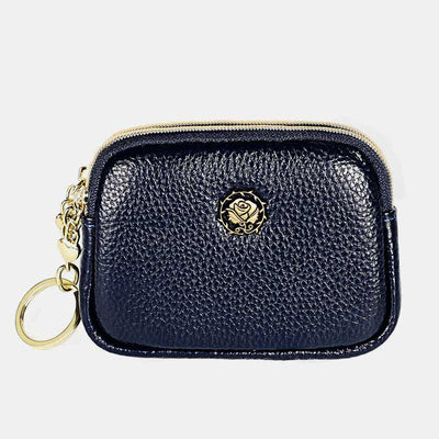 Coin Purse for Women Genuine Leather Double Zip Cash Change Wallet