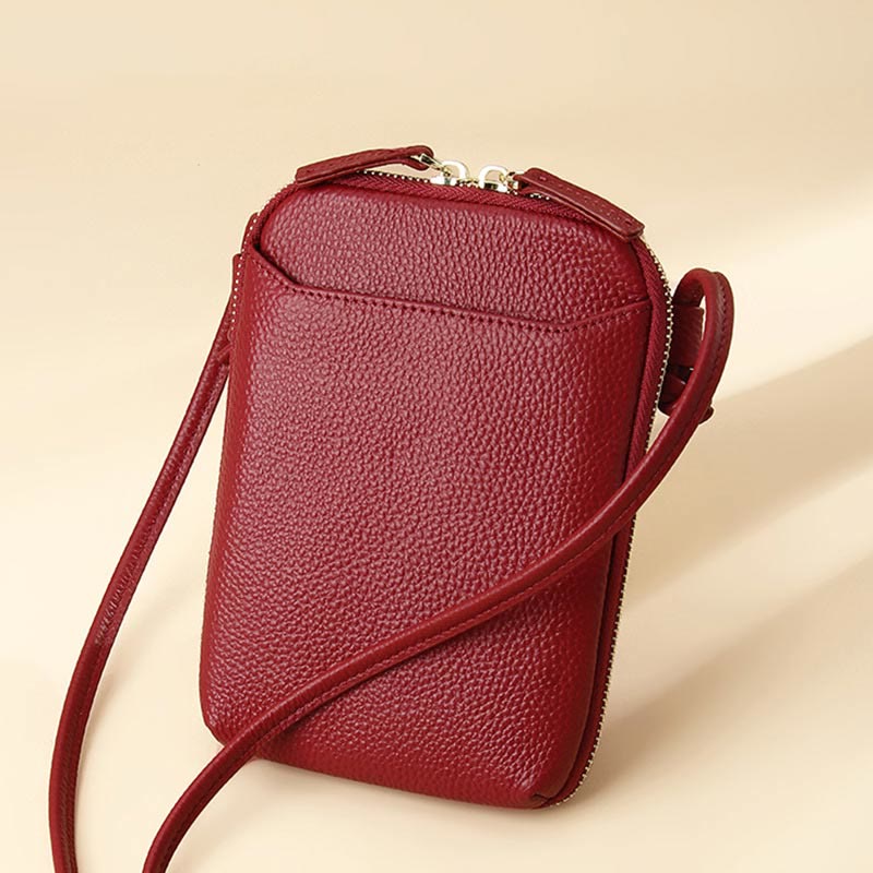 Mini Phone Bag Simple Plaid Crossbody Leather Wallet For Women