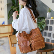 Retro Faux Leather Tote Handbag for Women Shoulder Bag with Crossbody Strap
