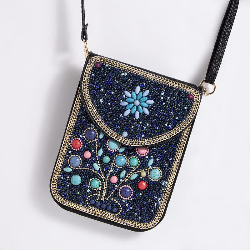 Bohemian Phone Bag Women Shell Flowers Pattern Magnetic Crossbody Bag