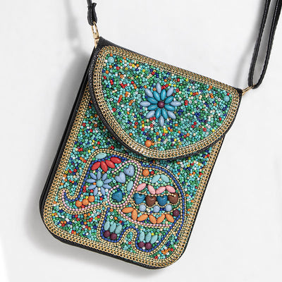 Bohemian Phone Bag Women Shell Flowers Pattern Magnetic Crossbody Bag