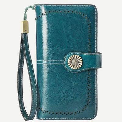 Women RFID Blocking Leather Wallet Multi-slot Credit Card Holder Clutch