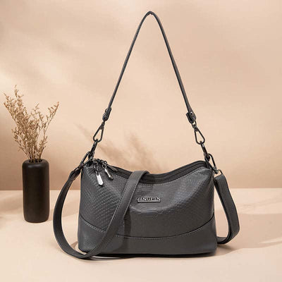 Triple Compartment Crossbody Bag for Women Vegan Leather Bucket Bag