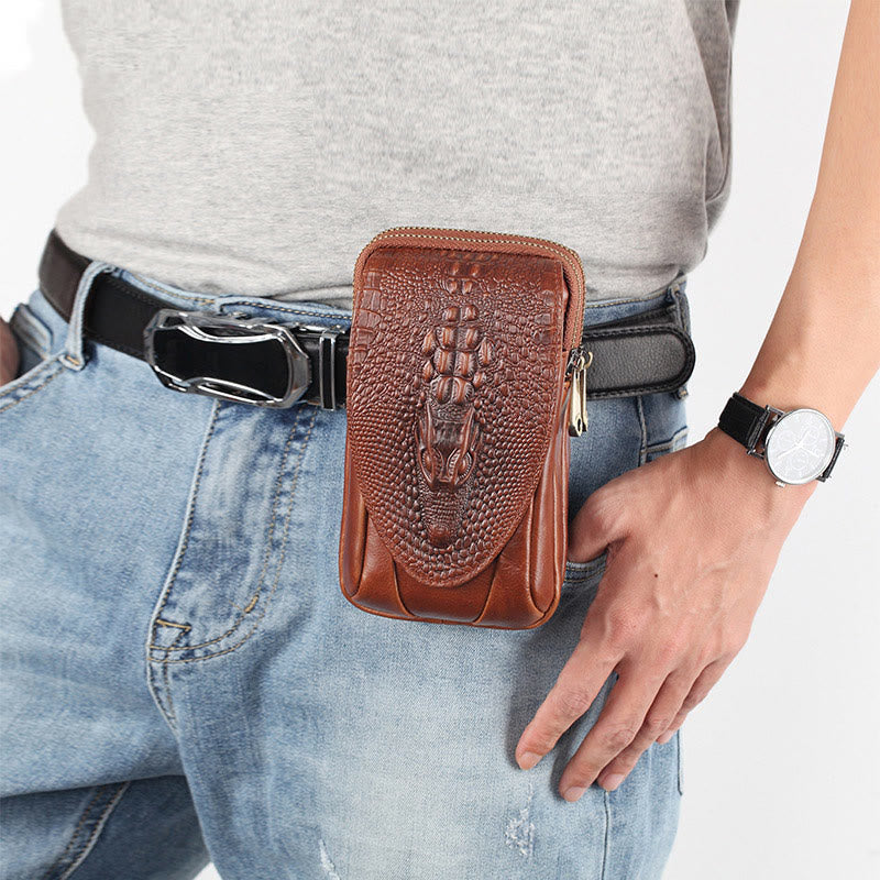 Mens Leather Phone Bag Durable Multifunction Wear Belt Waist Bag