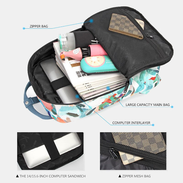 Multicolor Printed Laptop Backpack15.6 Inch College School Bookbag Travel Daypack