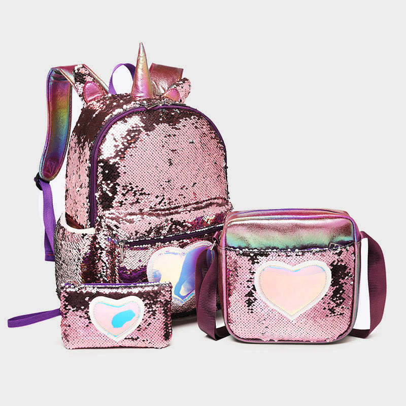 Backpack For Students Sequin Three-piece Set For Primary School Students