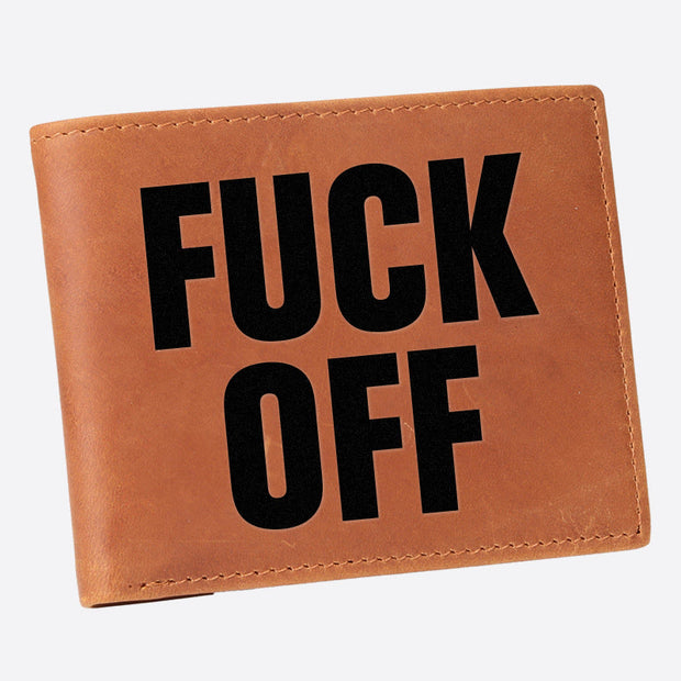 F**k Off Engrave Wallet For Men Genuine Leather RFID Purse
