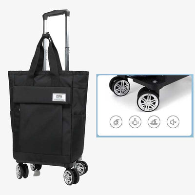 Rolling Tote For Short Travel Lightweight Pull Rod Shopping Handbag