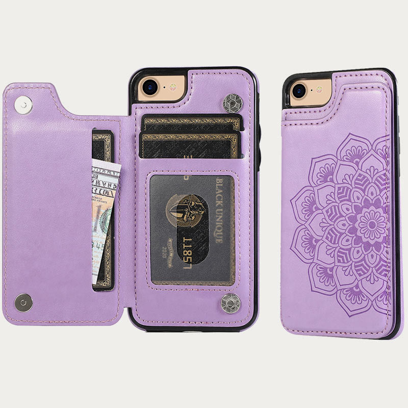 Phone Case For Daily Flower Pattern Magnetic Button Leather Case