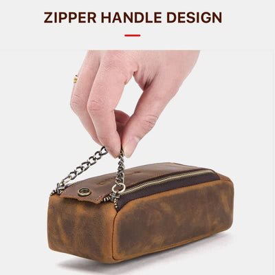 Retro Genuine Leather Multipurpose Zipper Makeup Pouch Bag Pencil Case