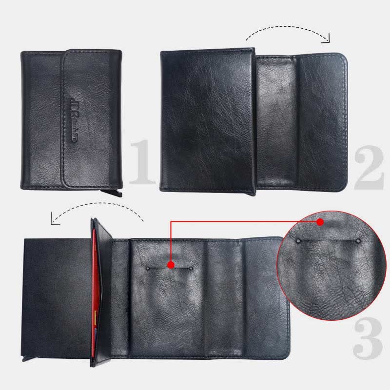 Minimalist Pop Up Cards Leather Wallet RFID Blocking Airtag Card Case