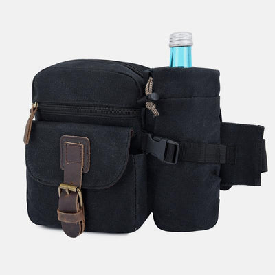 Canvas Belt Bag for Women Men Waist Bag Chest Bag with Bottle Pocket