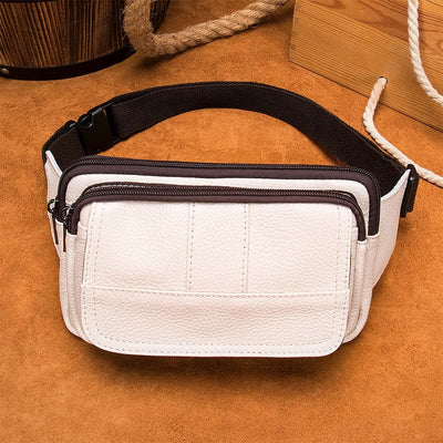 Waist Bag For Men Cowhide Leather Outdoor Running Crossbody Chest Bag