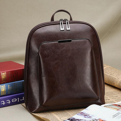 Retro PU Leather Daypack Women Casual Backpack Purse Zipper Shoulder Bags