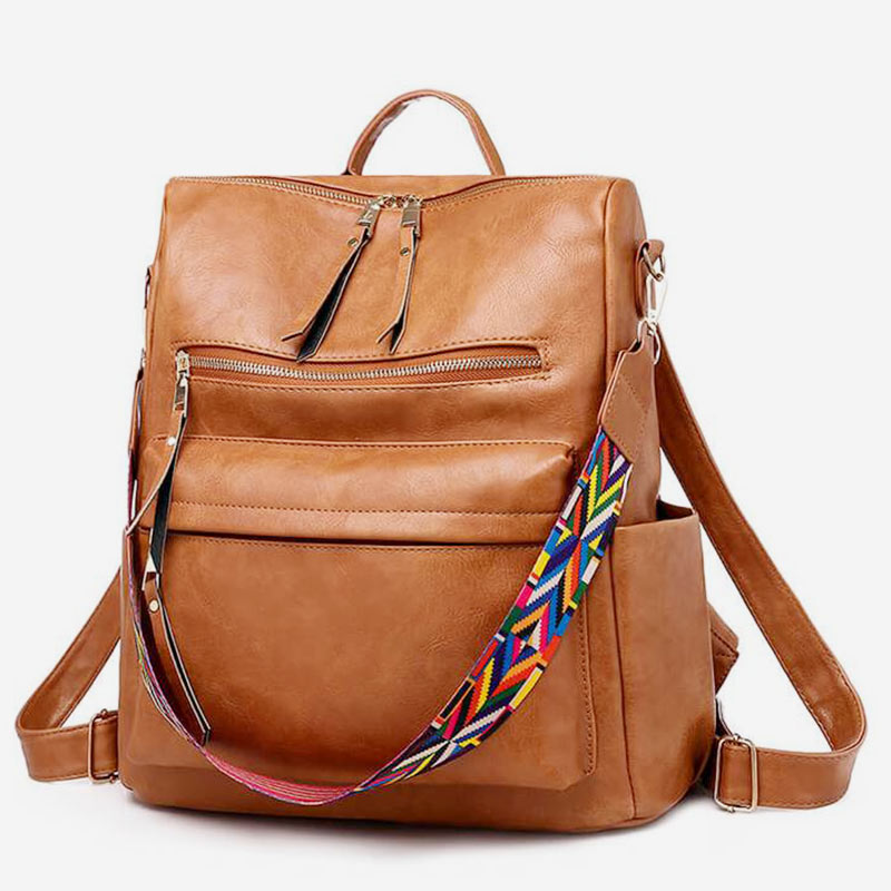 Large Capacity Leather School Backpack