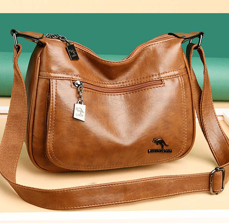 Double Compartment Crossbody Purses for Women Soft Leather Ladies Shoulder Bag