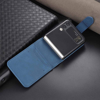 Genuine Leather Phone Holder Wallet Case For Galaxy Z Flip3 / Flip2 With Card Holder