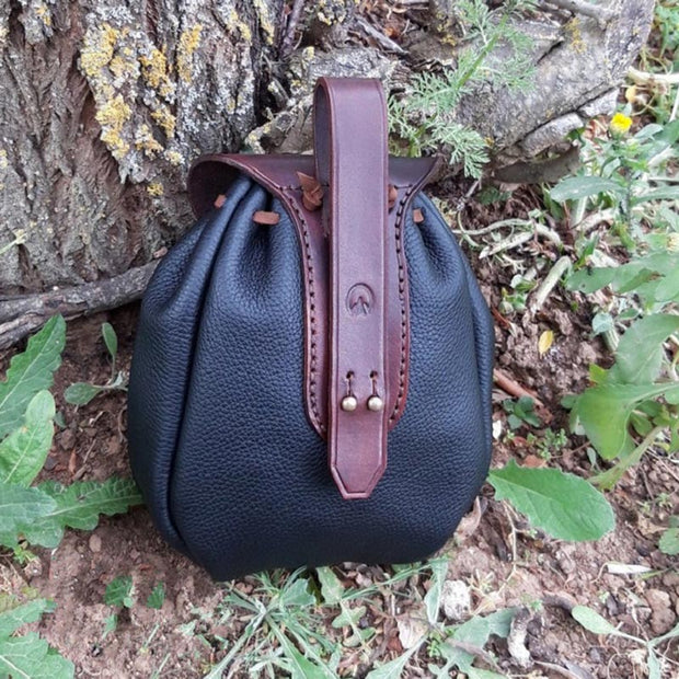 Retro Medieval Leather Waist Bag Drawstring Belt Pouch Holster EDC