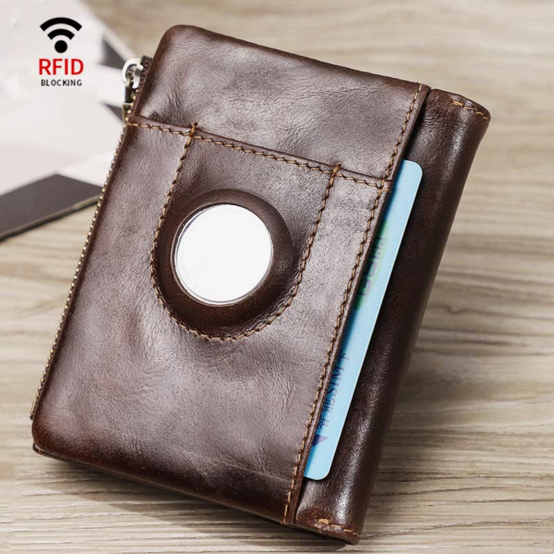 Anti-theft Apple Wallet Real Leather RFID Blocking Airtag Wallet