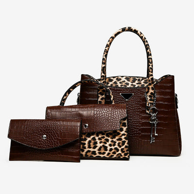 Crocodile Leopard Grain Leather Tote For Women 3 Piece Bag Set