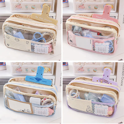 Pencil Case For Students Three Layer Transparent Simple Storage Case