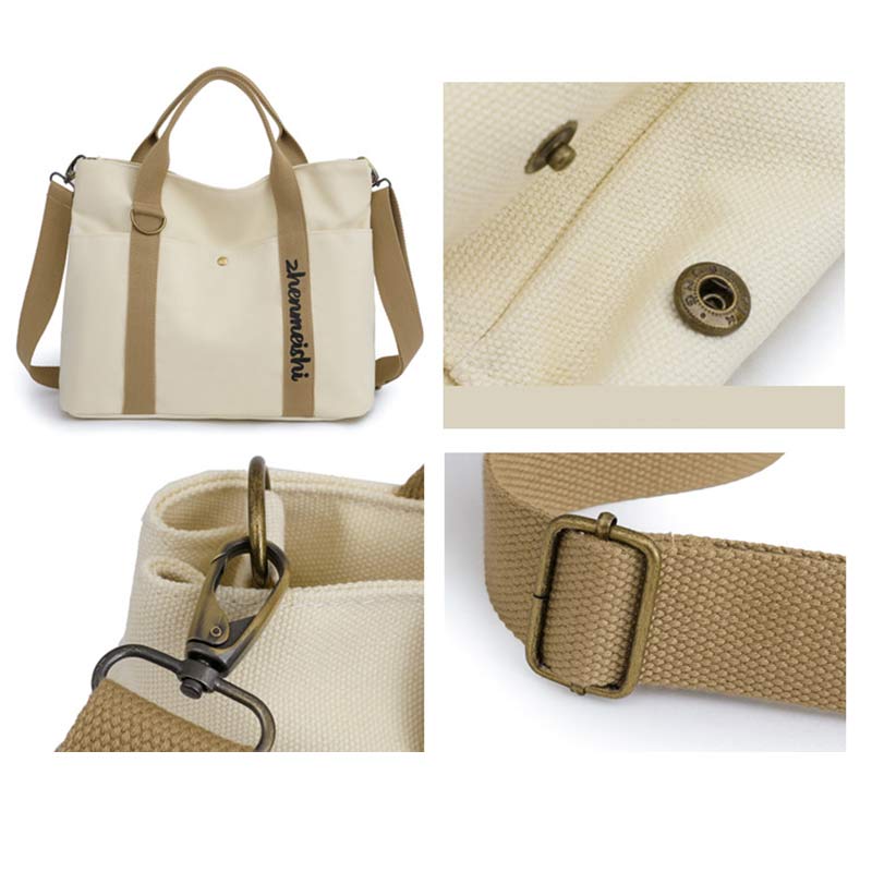 Reusable Versatile Canvas Tote Bag Water Resistant Crossbody Shoulder Bag